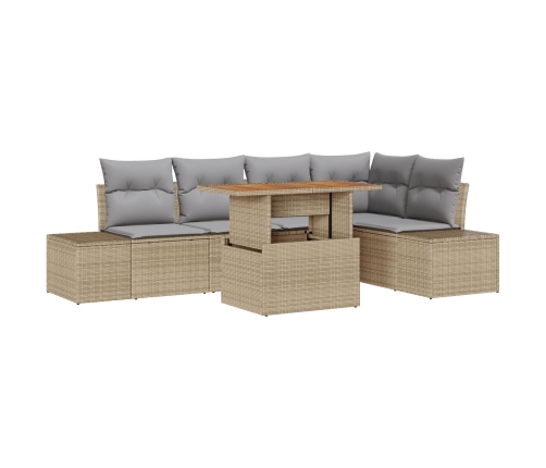 Set de 6 piezas de comedor de jardín con cojines beige Poliratán Acacia