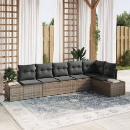 Conjunto de sofá de jardín de 6 piezas con cojines gris poliratán