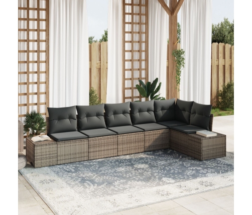 Conjunto de sofá de jardín de 6 piezas con cojines gris poliratán