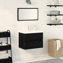 Gabinete de Lavabo  con Jofaina Integrada Roble Negro Madera Engineered, Gabinete de Lavabo  Roble Negro 60x38,5x45 cm Madera Engineered