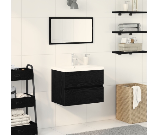 Gabinete de Lavabo  con Jofaina Integrada Roble Negro Madera Engineered, Gabinete de Lavabo  Roble Negro 60x38,5x45 cm Madera Engineered