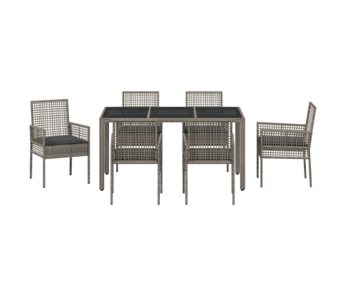 Conjunto de Comedor de Jardín de 7 Piezas con Cojines Gris de Poliratán