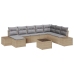 Conjunto de Sofá de Jardín  Juego de 9 Beige y Gris Ratán y Tela