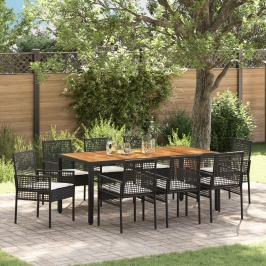 Conjunto de Comedor de Jardín  de 9 Piezas con Cojines Negros de Rattan Sintético