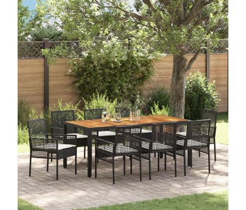 Conjunto de Comedor de Jardín  de 9 Piezas con Cojines Negros de Rattan Sintético