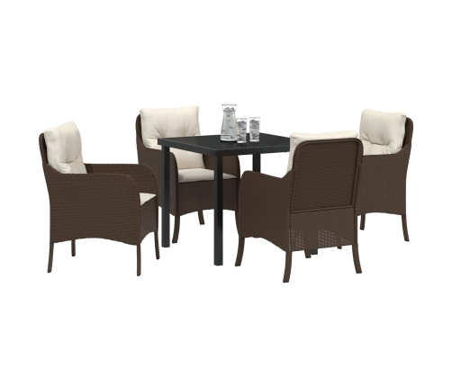 Set de Comedor de Jardín  de 5 Piezas con Cojines Marrón Poliratán