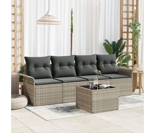 Set de Sofá de Jardín  de 5 Piezas con Cojines Gris Claro de Poliratán