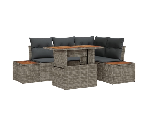 Conjunto de Comedor Jardín de 5 Piezas con Cojines Gris Ratán de Poliéster Acacia