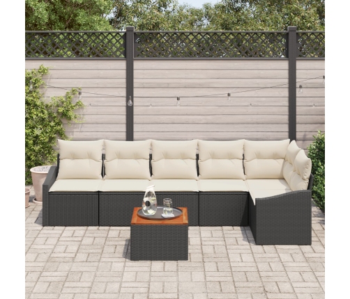 Conjunto de Sofás de Jardín de 7 Piezas con Cojines Negro Poliratán Acacia