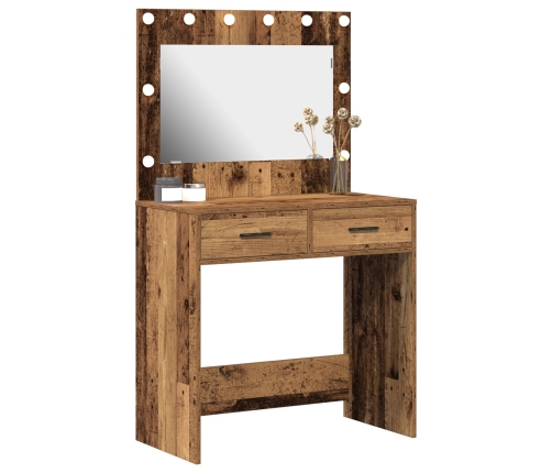 Mesa de Maquillaje  con Luces LED Madera Vieja 78,5x41x135 cm