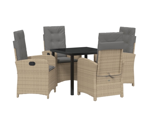 Juego de comedor de jardín de 5 piezas con cojines Beige Poliratán
