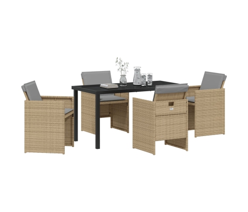Conjunto de Comedor de Jardín  de 5 Piezas con Cojines Ratán Poli Beige