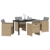 Conjunto de Comedor de Jardín  de 5 Piezas con Cojines Ratán Poli Beige