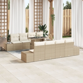 Conjunto de sofá de jardín de 9 piezas con cojines Beige Ratán Poli