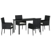 Set de Comedor de Jardín de 5 Piezas  con Cojines Poliratán Negro
