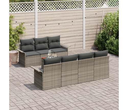 Conjunto de Sofá de Jardín de 8 Piezas con Cojines Gris Ratán Poliéster Acacia