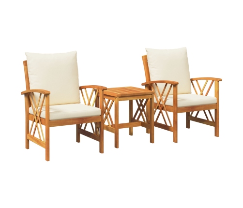 Conjunto de Jardín de 3 Piezas con Cojines de Madera Maciza de Acacia
