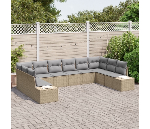 Conjunto de Sofá de Jardín  de 10 Piezas con Cojines Beige de Poliratán