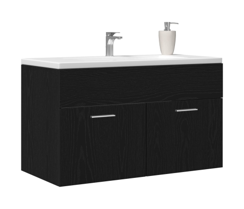 Mueble de baño  Negro Roble 90x38,5x46 cm Madera elaborada