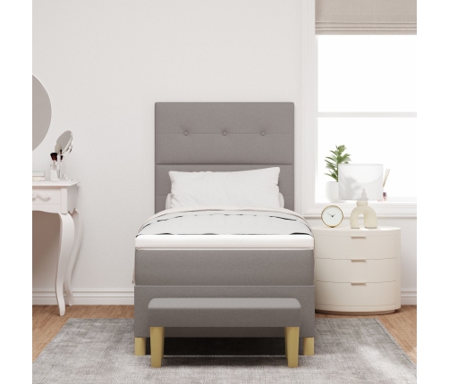 Cama con Somier  con Colchón y Banco Taupe 100x200 cm Tela