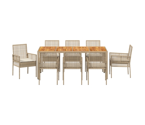 Conjunto de Comedor de Jardín  de 9 Piezas con Cojines Beige de Ratán de Polietileno