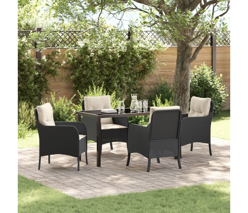 Set de Comedor de Jardín de 5 Piezas  con Cojines Negros de Poliratán