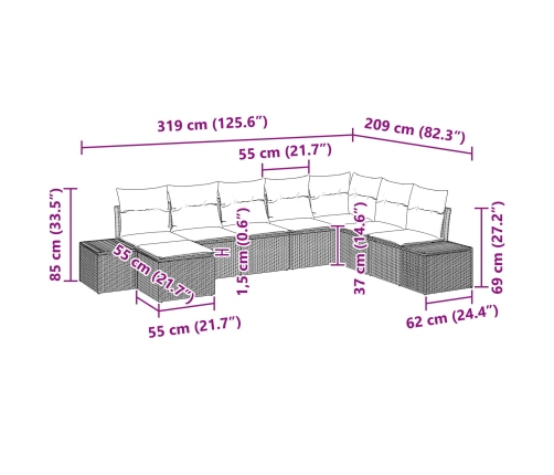 Conjunto de Sofás de Jardín  Conjunto de 8 Gris Claro