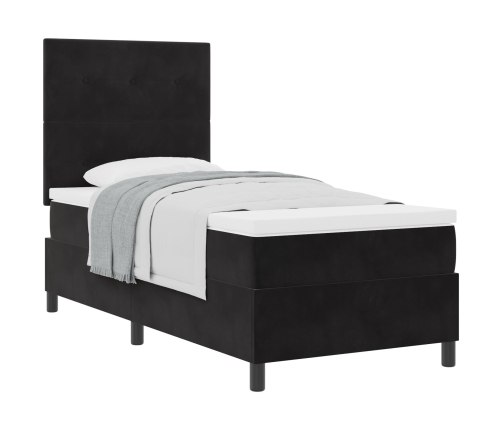 Cama Box Spring con Colchón  Negro Individual Terciopelo