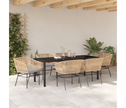 Set de Comedor de Jardín  de 7 Piezas con Cojines Marrón Ratán Poliéster