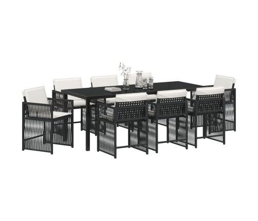 Conjunto de Comedor de Jardín de 9 Piezas con Cojines de Poliratán Negro