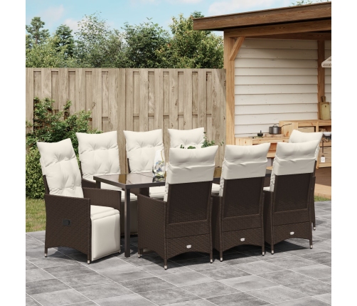 Juego de Comedor de Jardín de 9 Piezas con Cojines Rattan Polipropileno Marrón