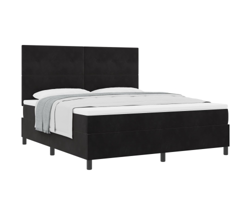 Cama Box Spring  con Colchón Negro Super Rey Terciopelo