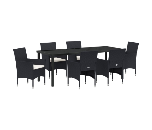 Conjunto de Comedor de Jardín  de 7 Piezas Negro de Ratán Poliéster