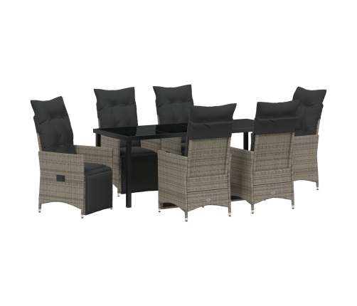 Set de Comedor de Jardín de 7 Piezas con Cojines Gris Poliratán