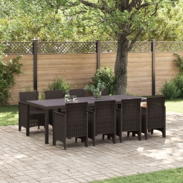 Conjunto de Comedor de Jardín de 9 Piezas Marrón de Poliratán