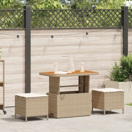 Juego de Comedor de Jardín de 3 Piezas con Cojines Beige Ratán Sintético Acacia