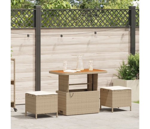 Juego de Comedor de Jardín de 3 Piezas con Cojines Beige Ratán Sintético Acacia