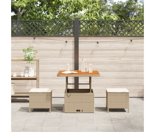 Conjunto de Comedor de Jardín de 3 Piezas con Cojines Beige de Ratán Poliéster y Acacia