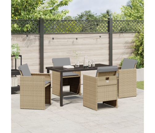 Conjunto de Comedor de Jardín  de 5 Piezas con Cojines Ratán Poli Beige