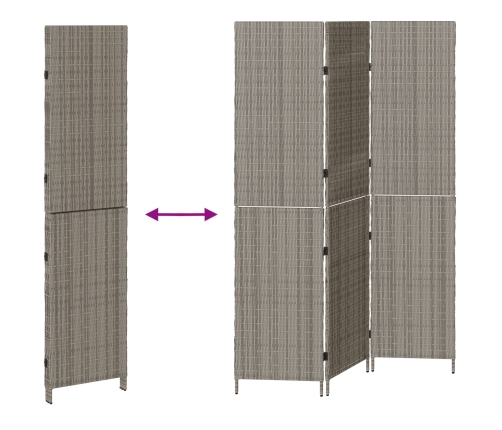 Divisor de habitación  3 paneles plegable gris 147x180 cm ratán polipropileno