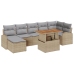 Conjunto de Comedor de Jardín de 8 Piezas con Cojines Beige Ratán Poliacacia