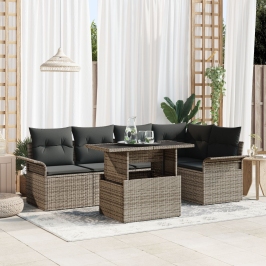 Conjunto de Sofás de Jardín de 6 Piezas con Cojines Gris Poliratán