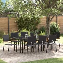 Conjunto de Comedor de Jardín de 9 Piezas  Negro Poliratán