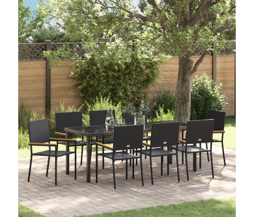 Conjunto de Comedor de Jardín de 9 Piezas  Negro Poliratán