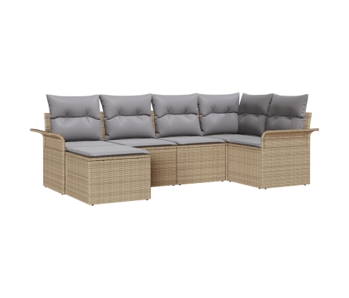 Set de Sofá de 6 Piezas de Jardín con Cojines Beige Ratán Polimérico