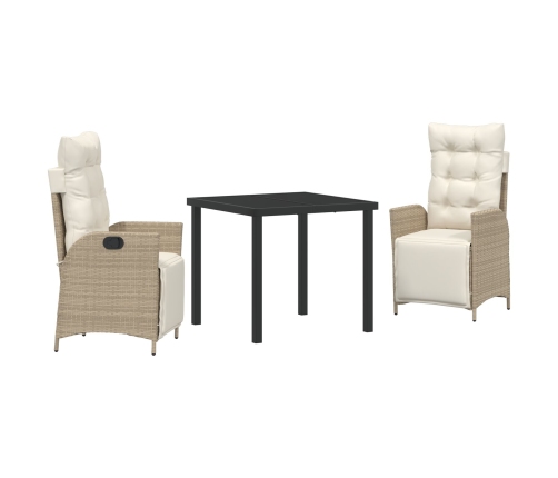 Juego de Comedor de Jardín de 3 Piezas Poliratán Beige