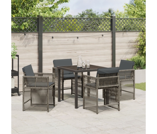 Conjunto de Comedor de Jardín de 5 Piezas con Cojines Ratán Poliéster Gris