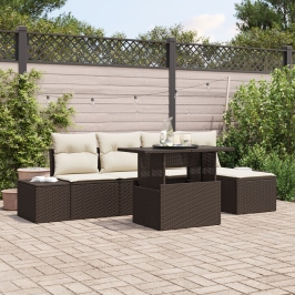 Conjunto de Sofá de Jardín  Set de 6 Marrón Ratán