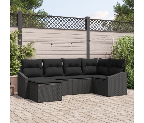 Conjunto de Comedor de Jardín  de 6 Piezas con Cojines Negro Poliratán