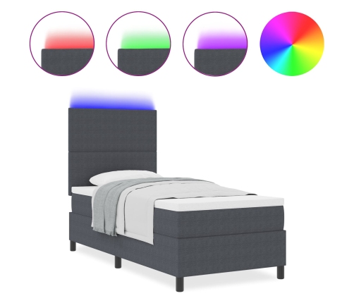 Cama con cajón de  con colchón&LED Gris Oscuro 90x200 cm Tela de terciopelo